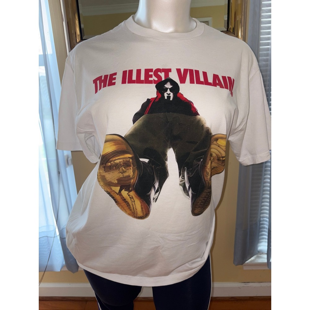 MF DOOM The Illest Villain Graphic T-Shirt Mens XL White Hip Hop Rap Tee